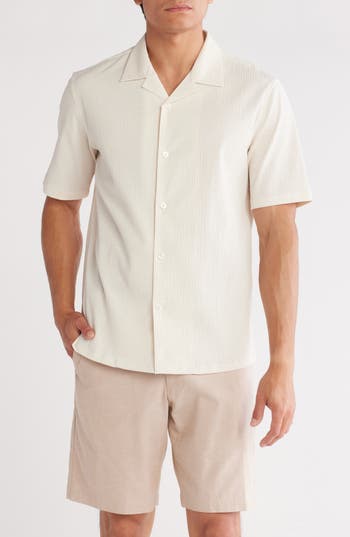 Theory Dazy Short Sleeve Button-up Camp Shirt In Neutral