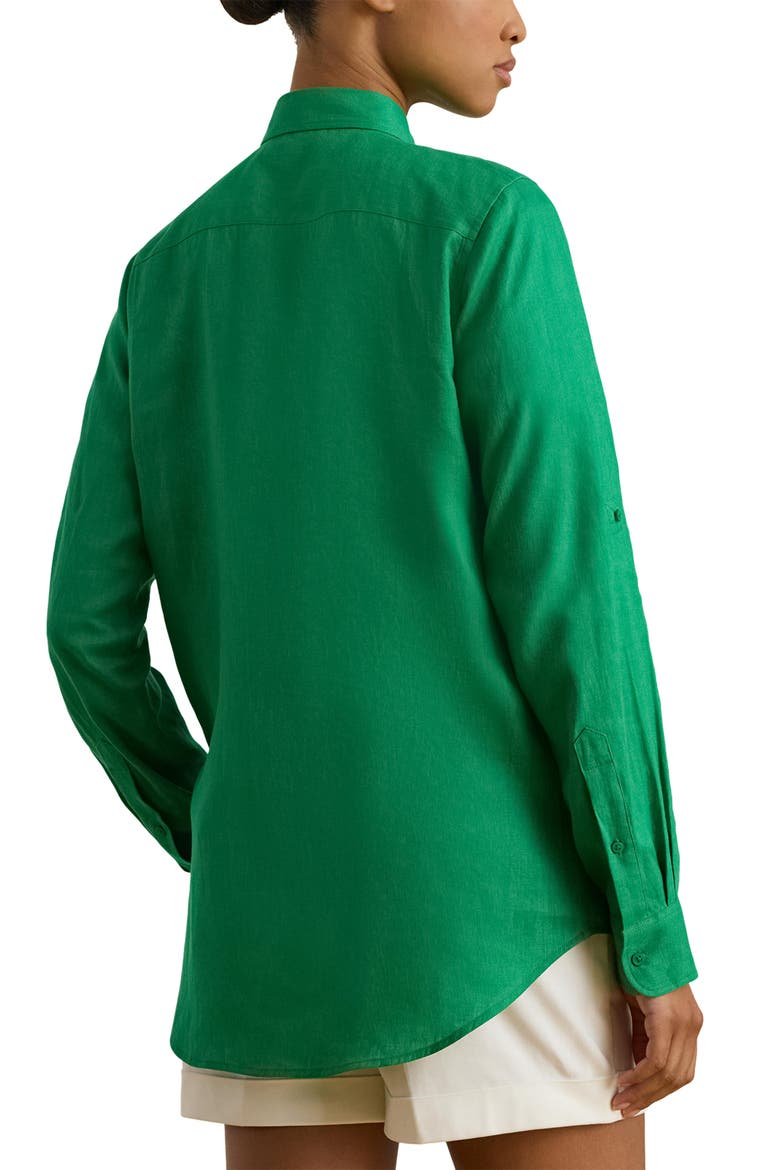 Karrie Linen Button-Up Shirt, Alternate, color, STEM GREEN
