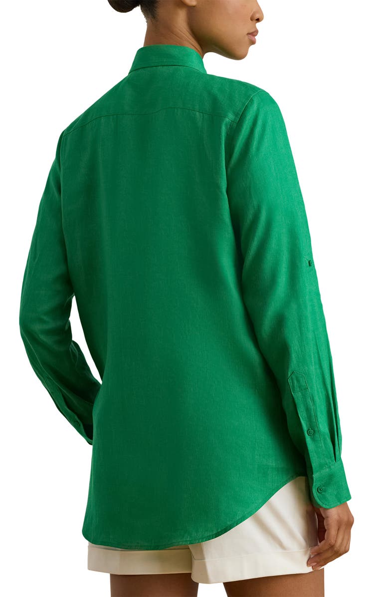 Lauren Ralph Lauren Karrie Linen Button-Up Shirt, Alternate, color, Stem Green
