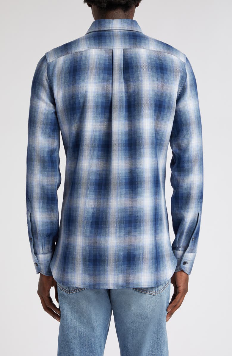 TOM FORD Ombré Plaid Military Fit Cotton Shirt, Alternate, color, Combo Blue