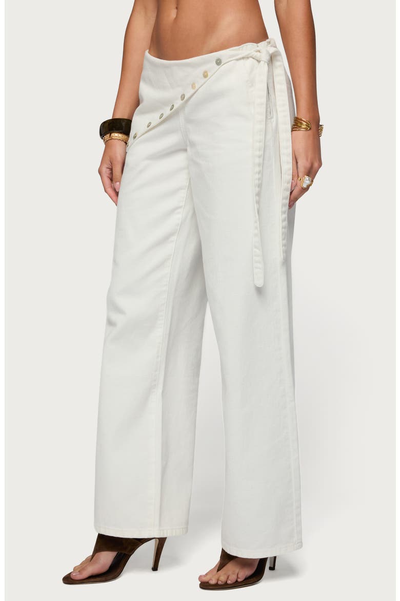 Button Foldover Low Rise Wide Leg Jeans, Alternate, color, OFF-WHITE