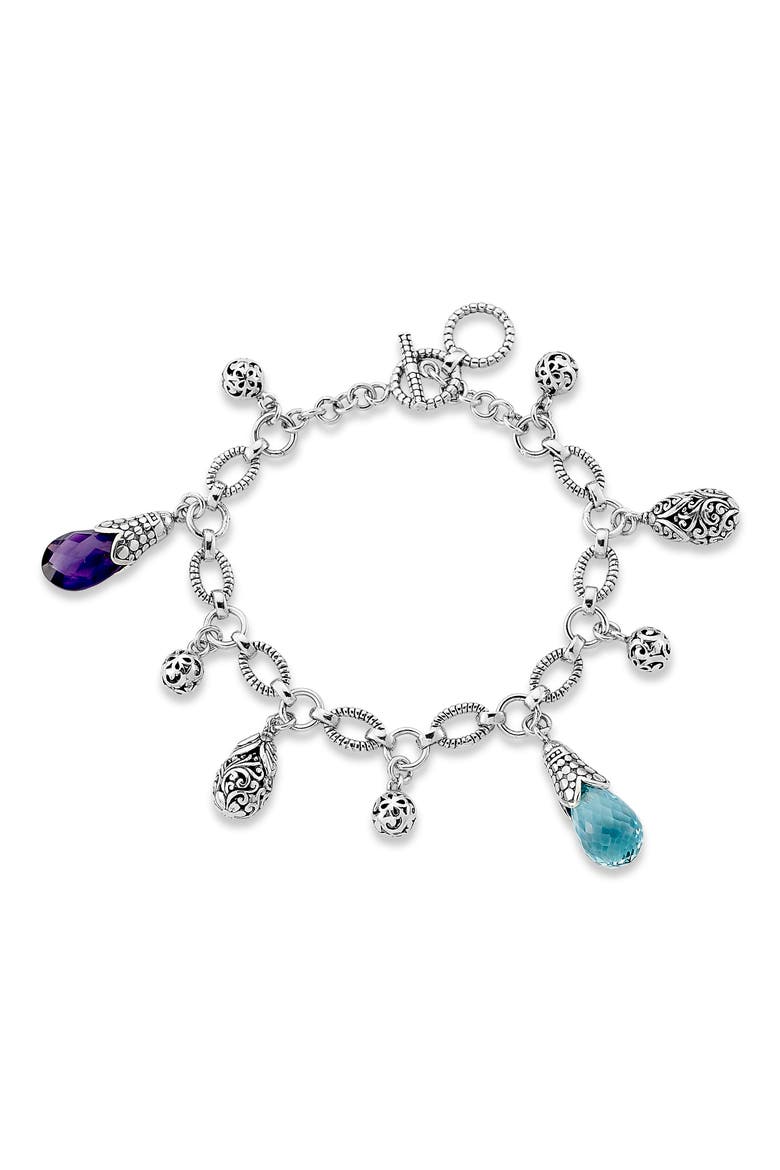 Sterling Silver Semiprecious Stone Charm Toggle Bracelet, Main, color, STERLING MULTI