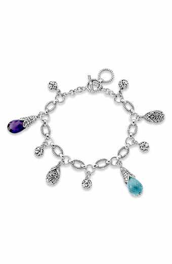 Sterling Silver Semiprecious Stone Charm Toggle Bracelet