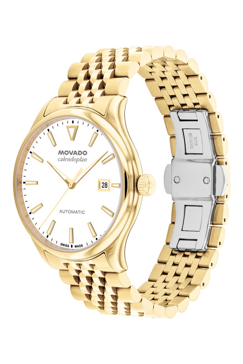 Calendoplan Automatic Bracelet Watch, 40mm, Alternate, color, WHITE