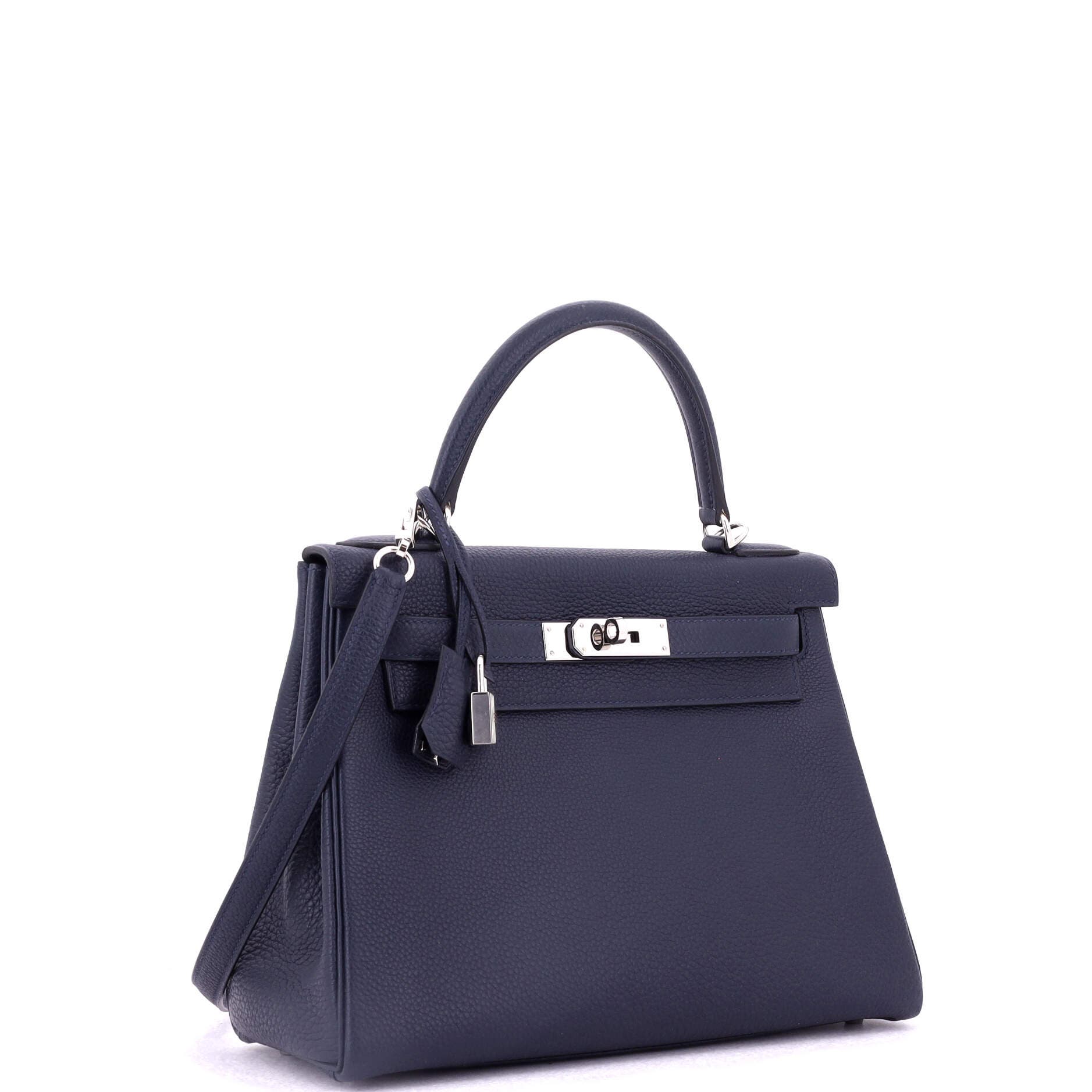 Pre-Owned Hermes Kelly Handbag Blue Togo with Palladium Hardware 28, Alternate, color, 