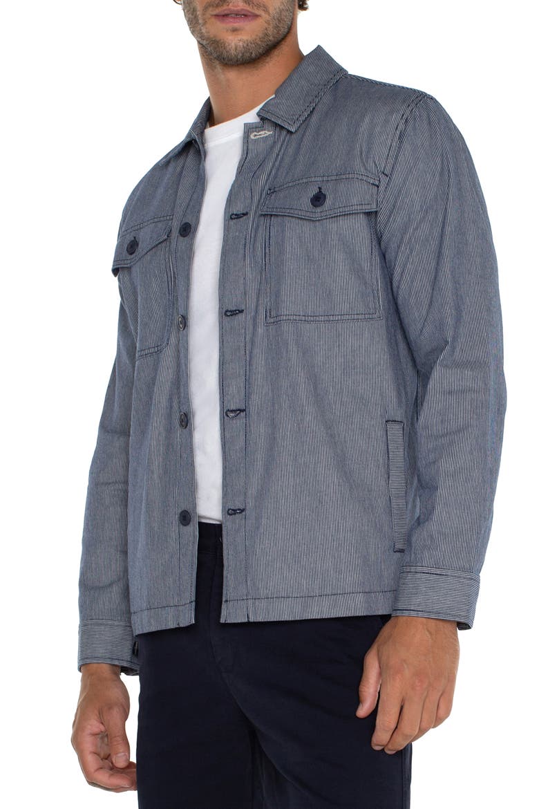 Microstripe Flap Pocket Overshirt, Alternate, color, NAVY IVORY STRIPE
