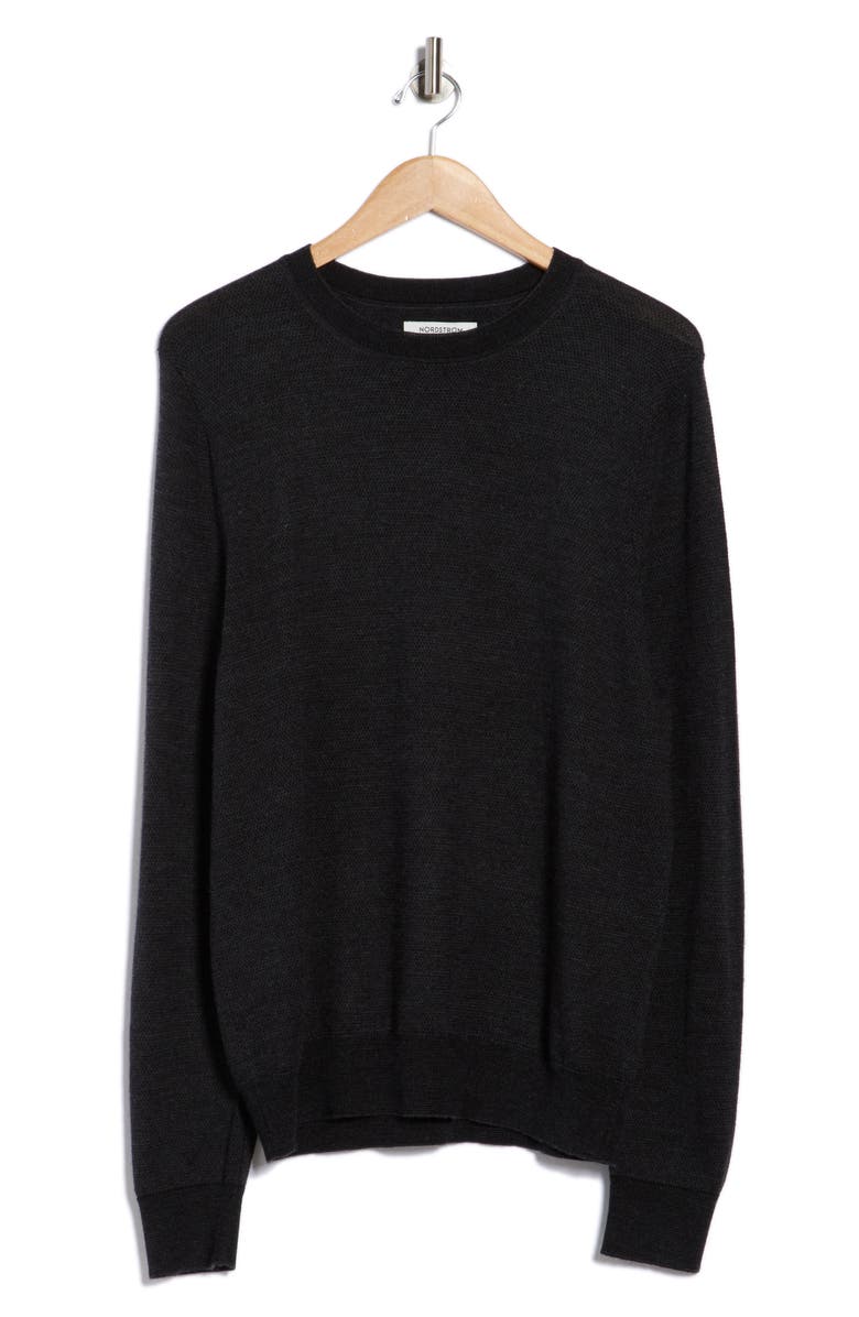 Nordstrom Birdseye Crewneck Sweater, Alternate, color, Black- Coal Heather