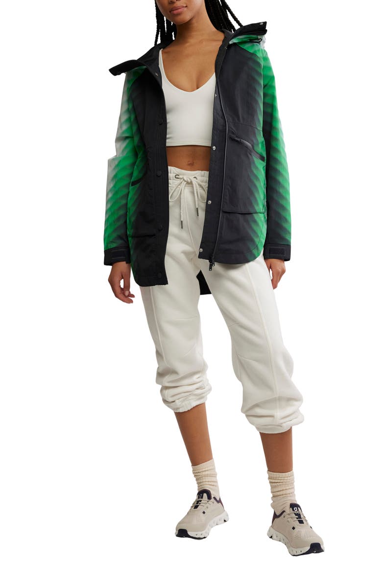 Print Waterproof Rain Jacket, Alternate, color, GREEN COMBO