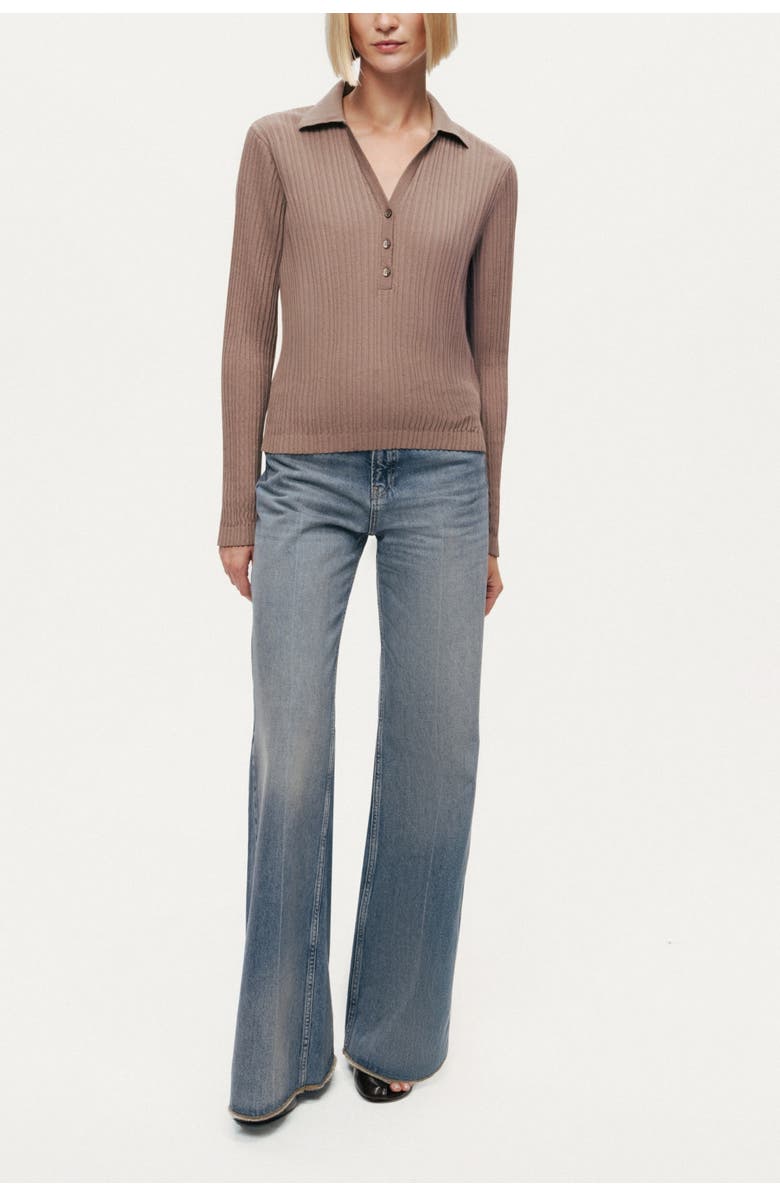 Nocturne Ribbed Polo Knit Sweater, Alternate, color, Mink