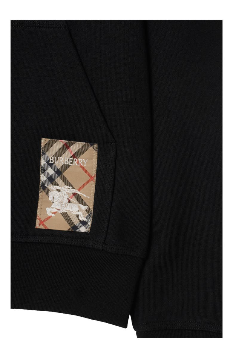 Burberry Check Label Cotton Hoodie, Alternate, color, Black
