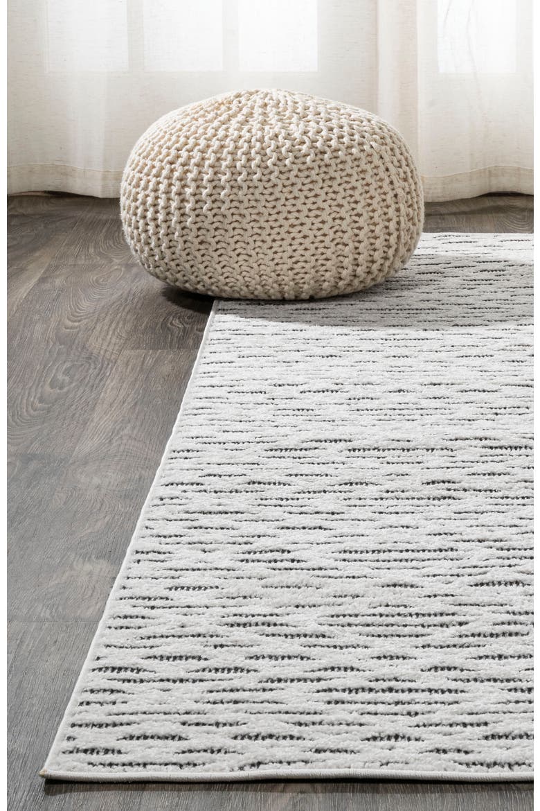 Ararat High-Low Pile Moroccan Diamond Modern Indoor/Outdoor Area Rug, Alternate, color, Black/Ivory