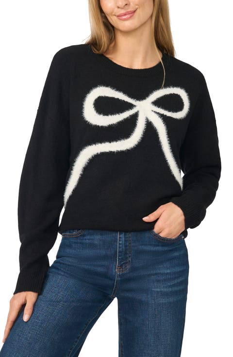 Eyelash Bow Crewneck Sweater