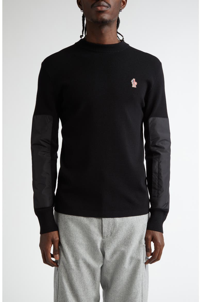 Insulated Wool & Nylon Crewneck Sweater, Main, color, BLACK