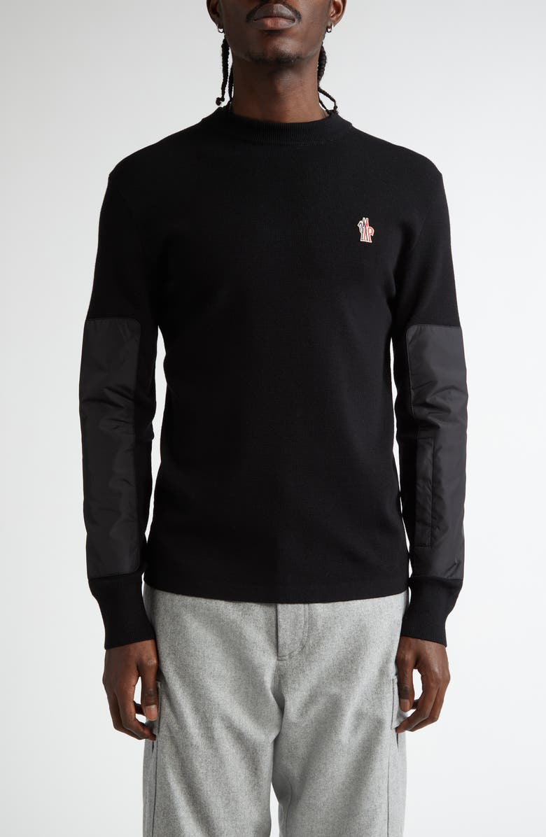 Moncler Grenoble Insulated Wool & Nylon Crewneck Sweater, Main, color, Black