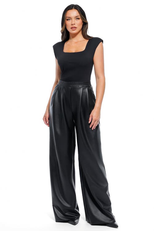 Popilush Faux Leather High Waisted Wide Leg Pants In Black