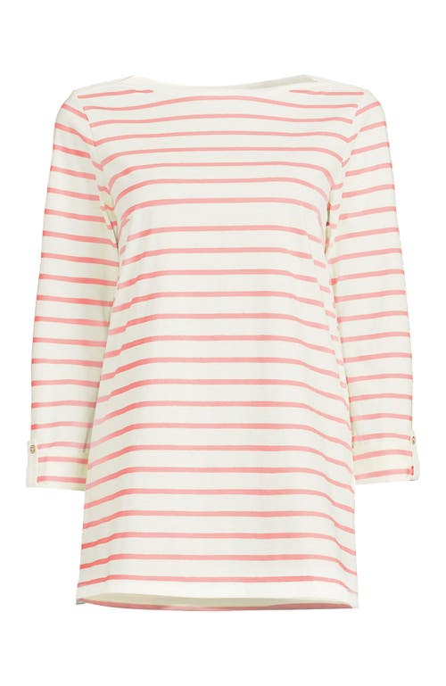 Lands' End Plus Size Supima Cotton Adjustable 3/4 Sleeve Boatneck Tunic In Ivory/peach Breton Stripe