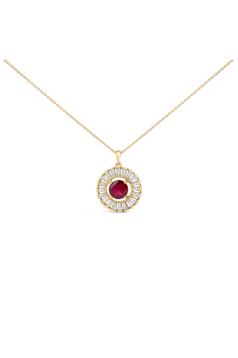 14K Yellow Gold Plated Sterling Silver Lab Grown Ruby and Diamond Medallion Pendant Necklace, Main, color, Yellow Gold over Silver