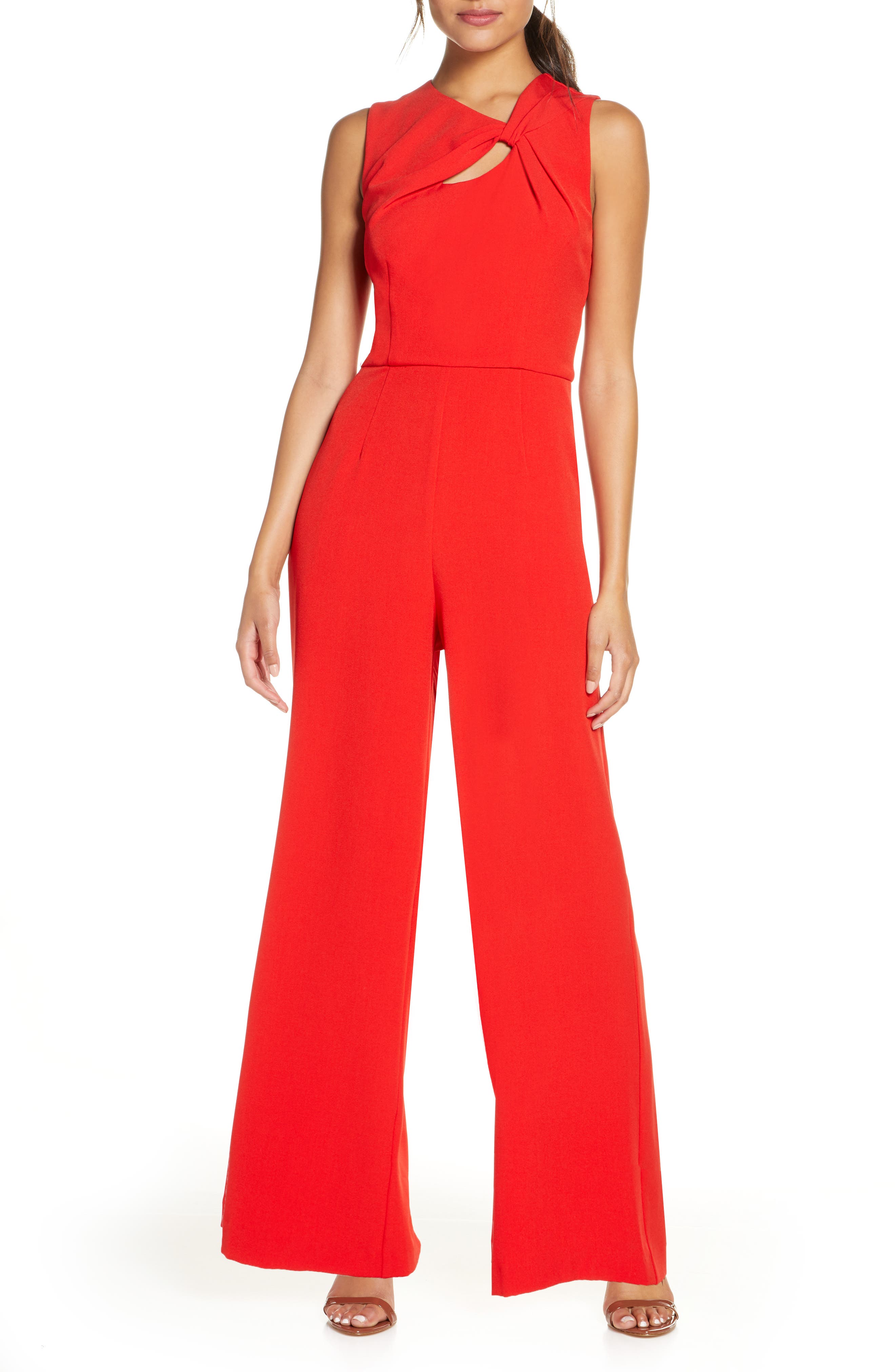 Donna Ricco Twist Keyhole Wide Leg Crepe Jumpsuit (Women) | Nordstromrack