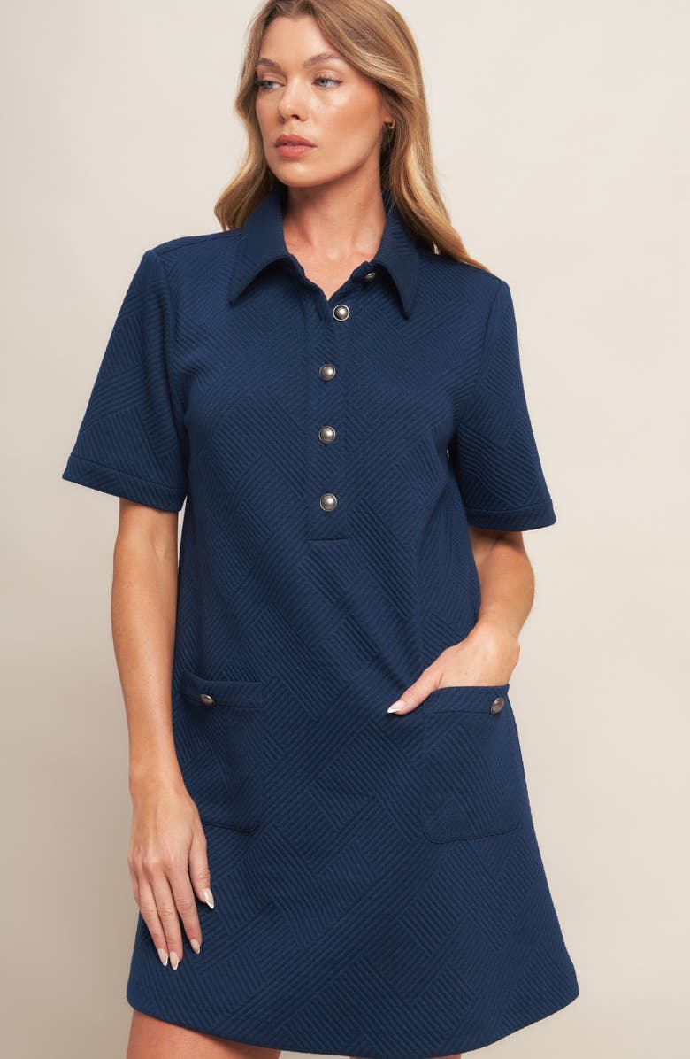 FLYING TOMATO Textured Short Sleeve Shirtdress, Alternate, color, Navy