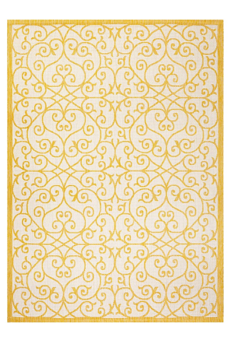 Madrid Vintage Filigree Textured Weave Indoor/Outdoor Area Rug, Alternate, color, Cream/Yellow
