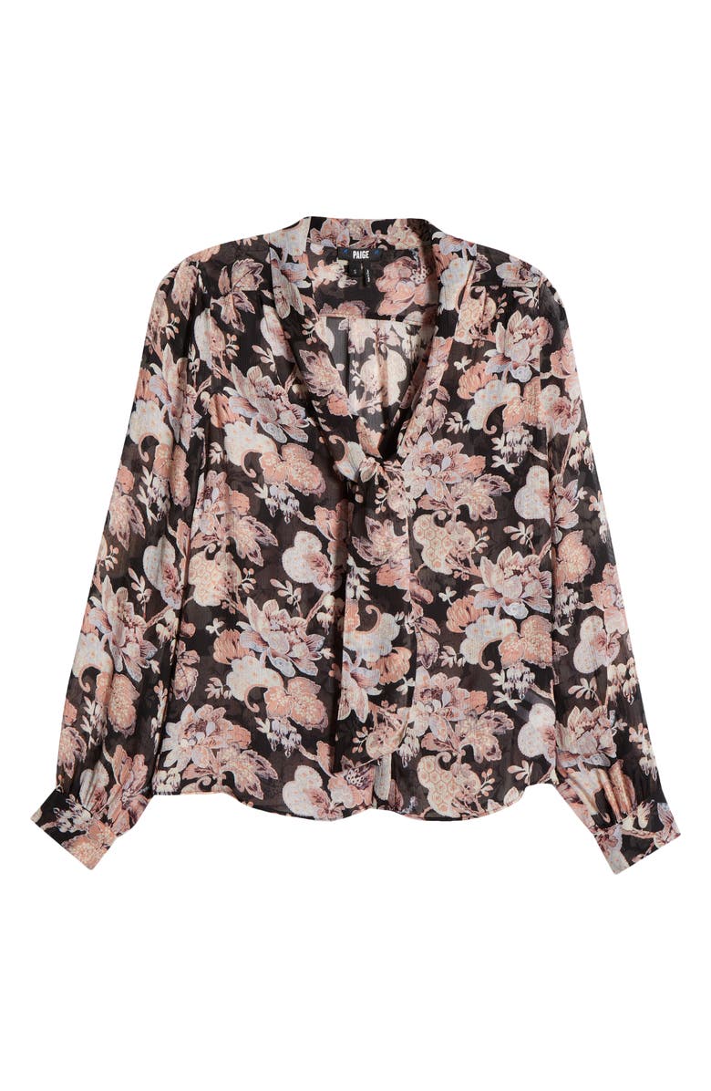 PAIGE Kirstie Floral Tie Neck Silk Shirt, Alternate, color, Blk Mlti