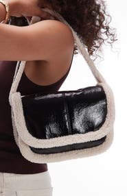 Topshop Faux Shearling Lined Faux Leather Shoulder Bag