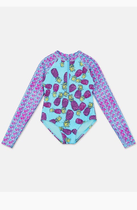 Pineapple Printed Long Sleeve Rashguard One Piece