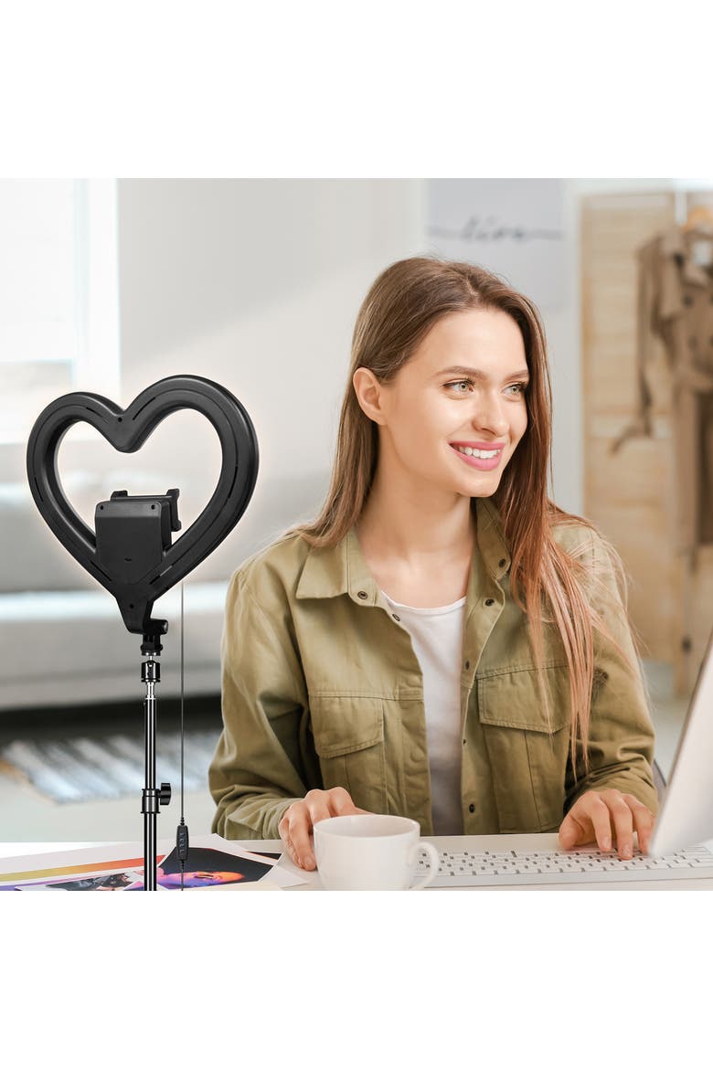 Pro Live Stream 10 Inch Heart Shaped Selfie Ring Light, Alternate, color, Black