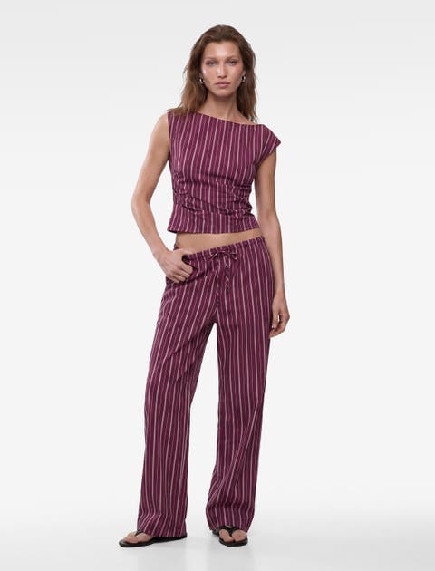 Striped Wide Leg Drawstring Pants