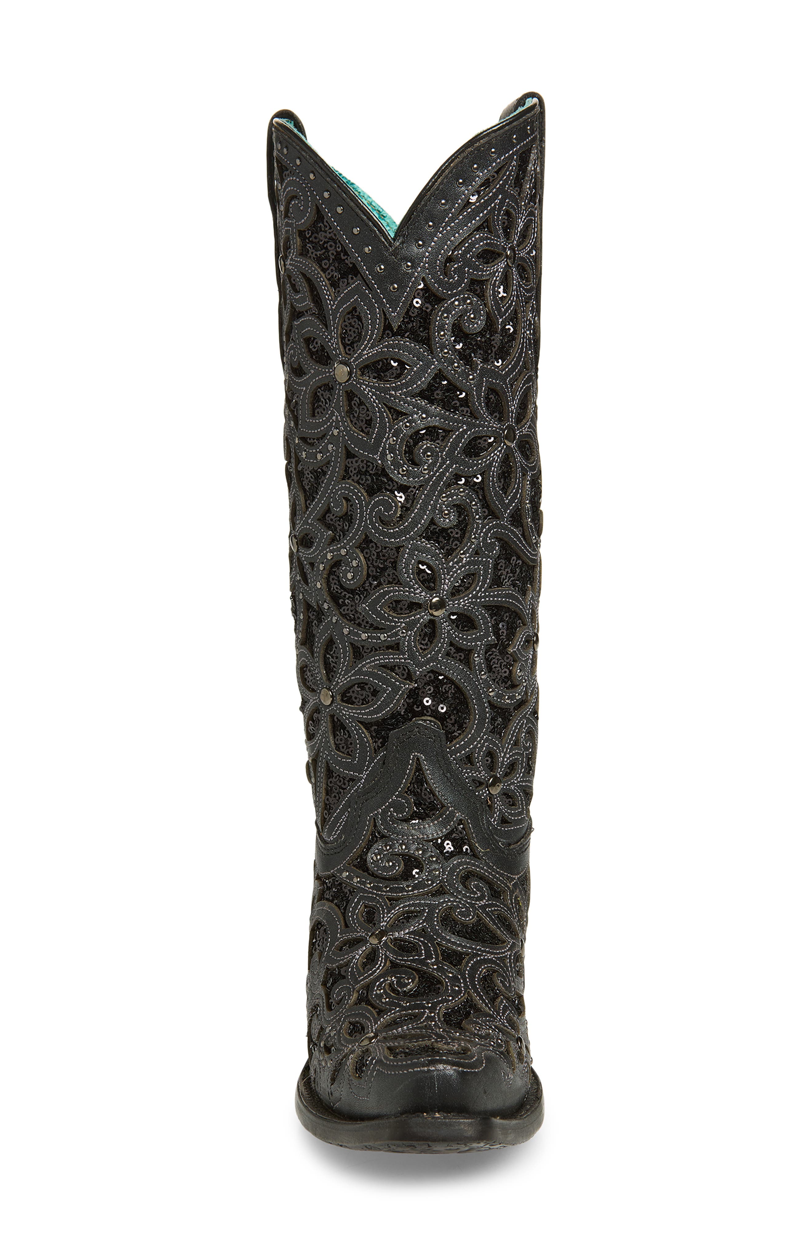 CORRAL Sequin Mid Calf Western Boot, Alternate, color, Black