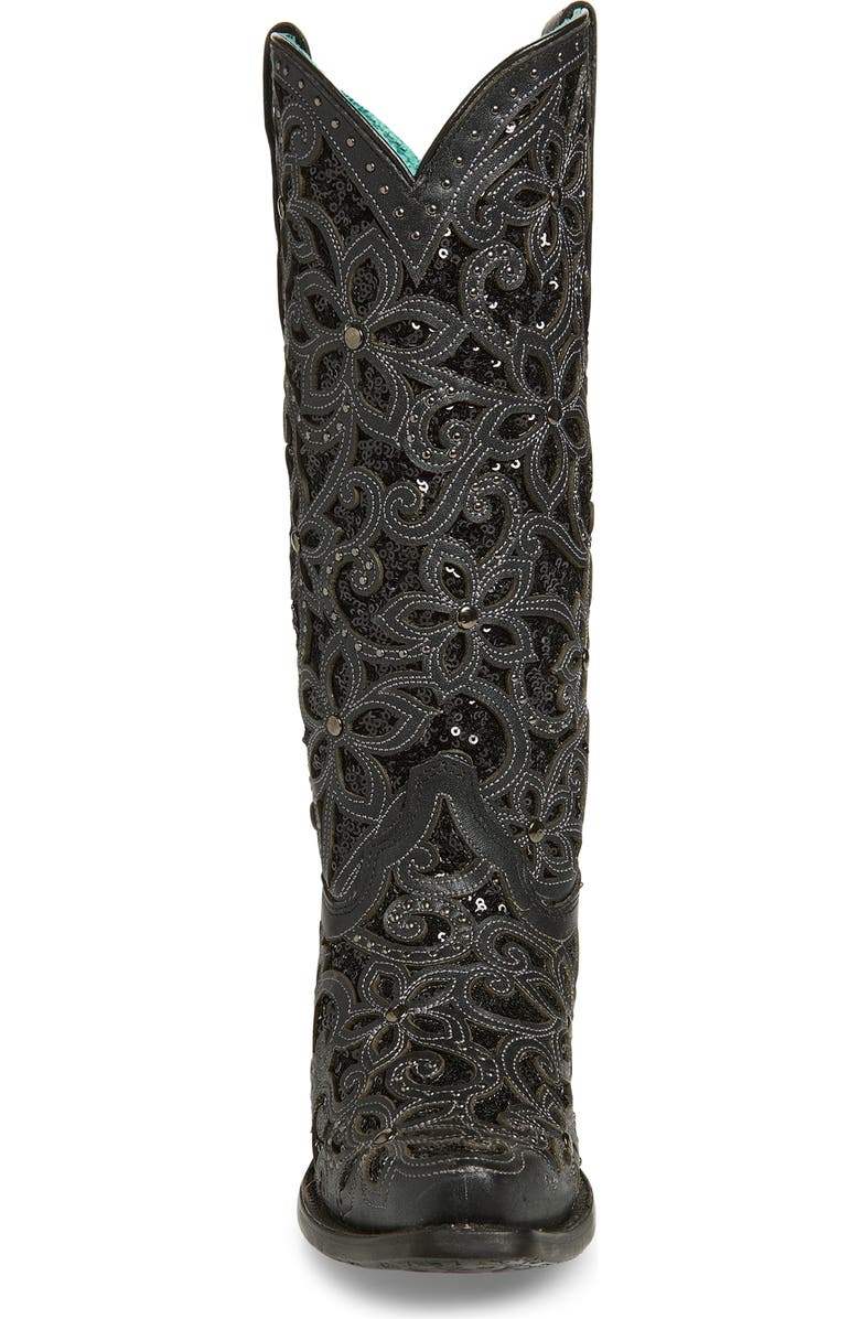 CORRAL Sequin Mid Calf Western Boot, Alternate, color, Black