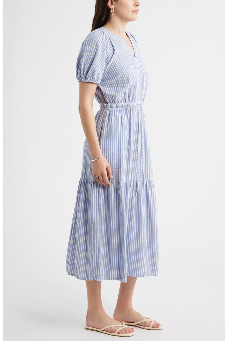 Easy Linen Blend Midi Dress, Alternate, color, BLUE- IVORY PENNY STRIPE