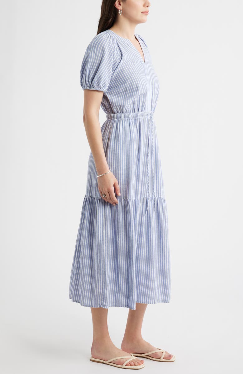 Caslon<sup>®</sup> Easy Linen Blend Midi Dress, Alternate, color, Blue- Ivory Penny Stripe