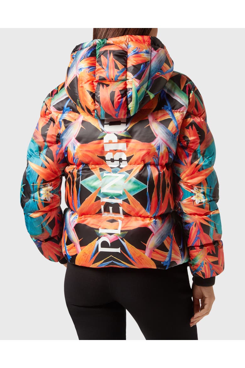 Nylon Puffer Jacket Flowers Women, Alternate, color, black/multicolored