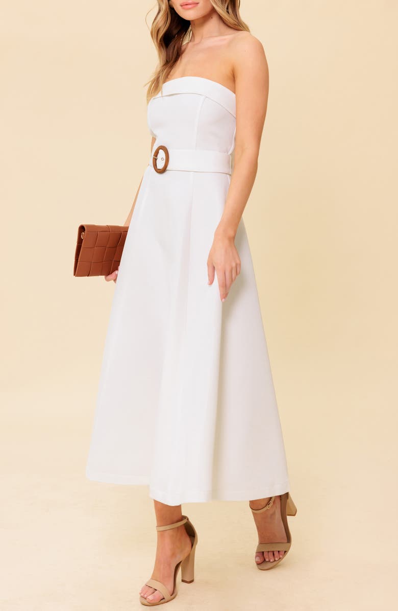 FLYING TOMATO Strapless Belted A-Line Midi Dress, Alternate, color, White