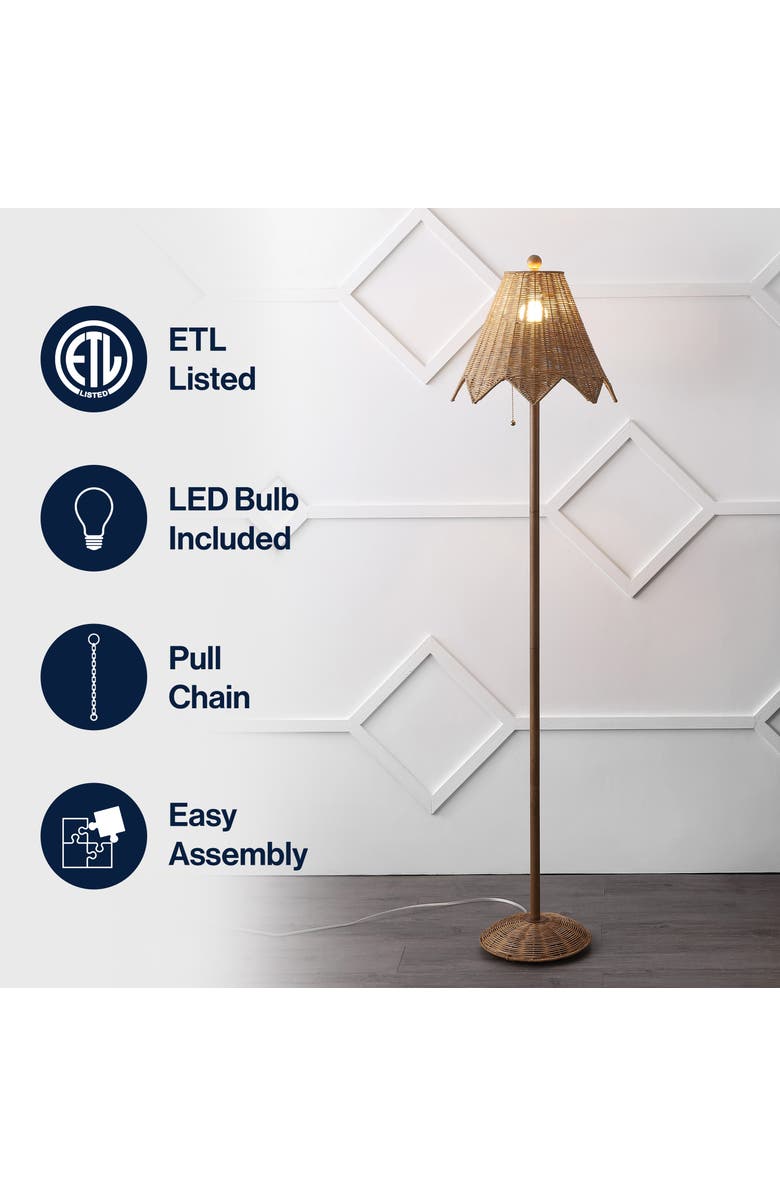 JONATHAN Y Tybee 60.5" Traditional Coastal Rattan Scalloped LED Floor Lamp, Alternate, color, 
