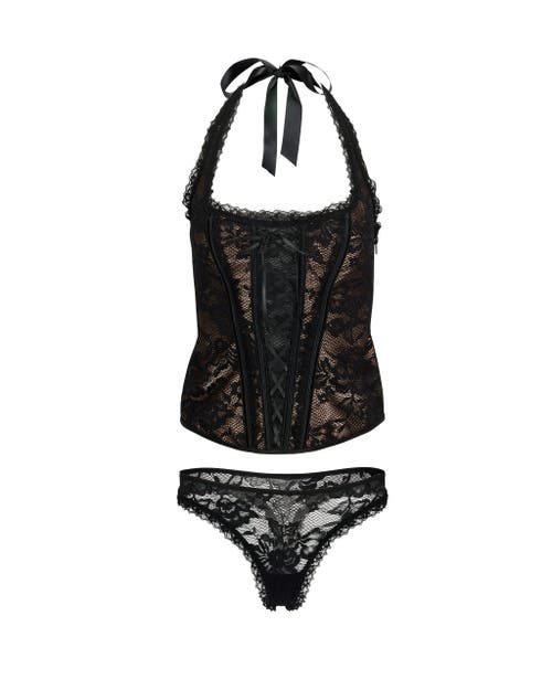 Adore Me Haisley Halter Corset & Thong Set In Black
