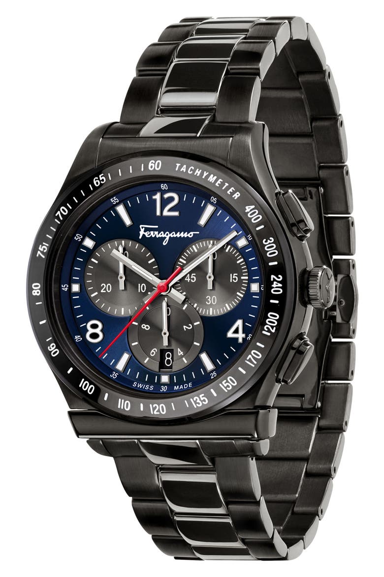 Salvatore Ferragamo 1898 Chronograph Bracelet Watch, 42mm, Alternate, color, GREY/ BLUE/ GREY