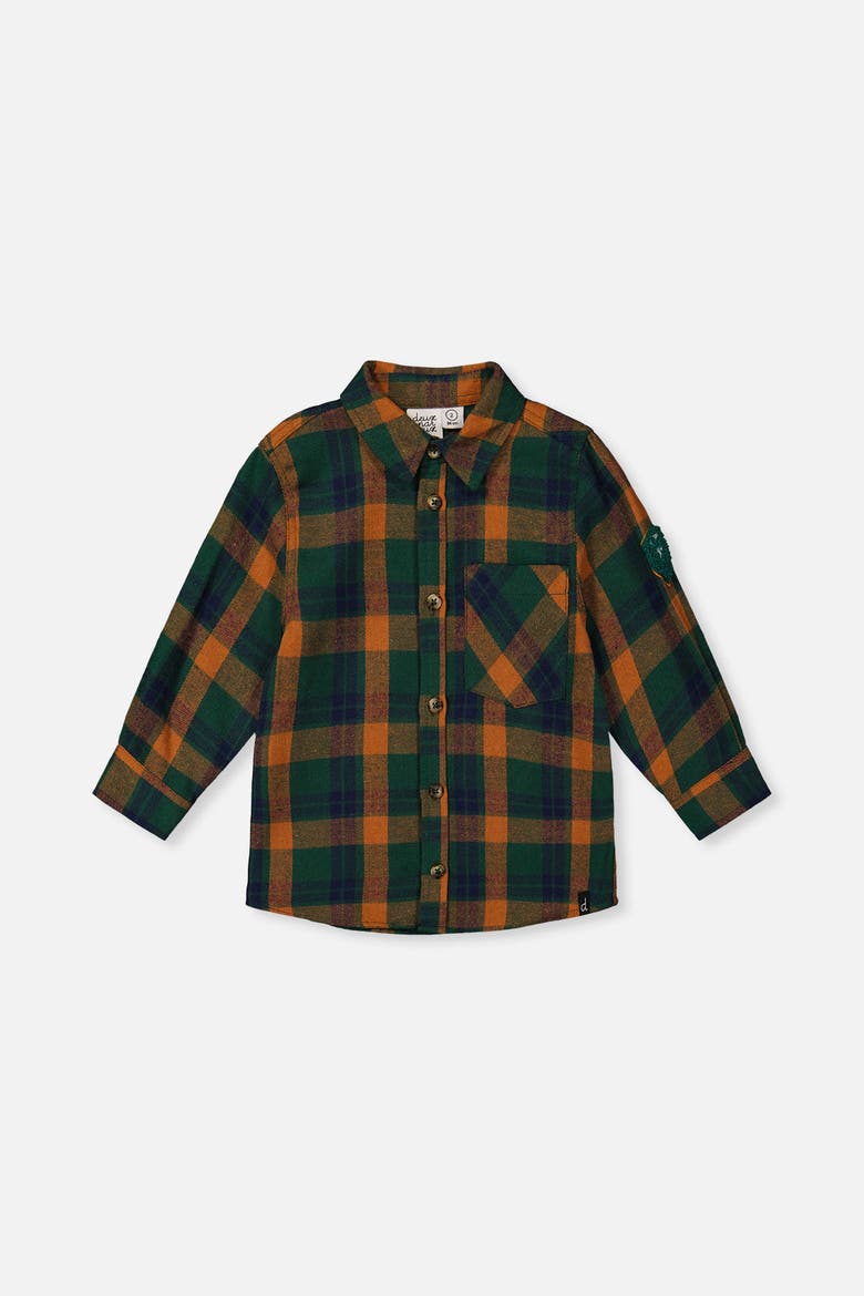 Plaid Button Front Collared Shirt, Main, color, Orange, Blue and Green Tiles