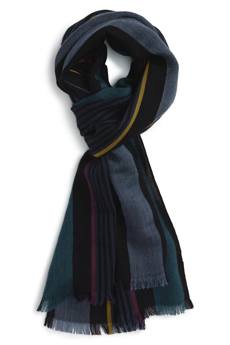 Stripe Wool Blend Scarf, Main, color, NAVY