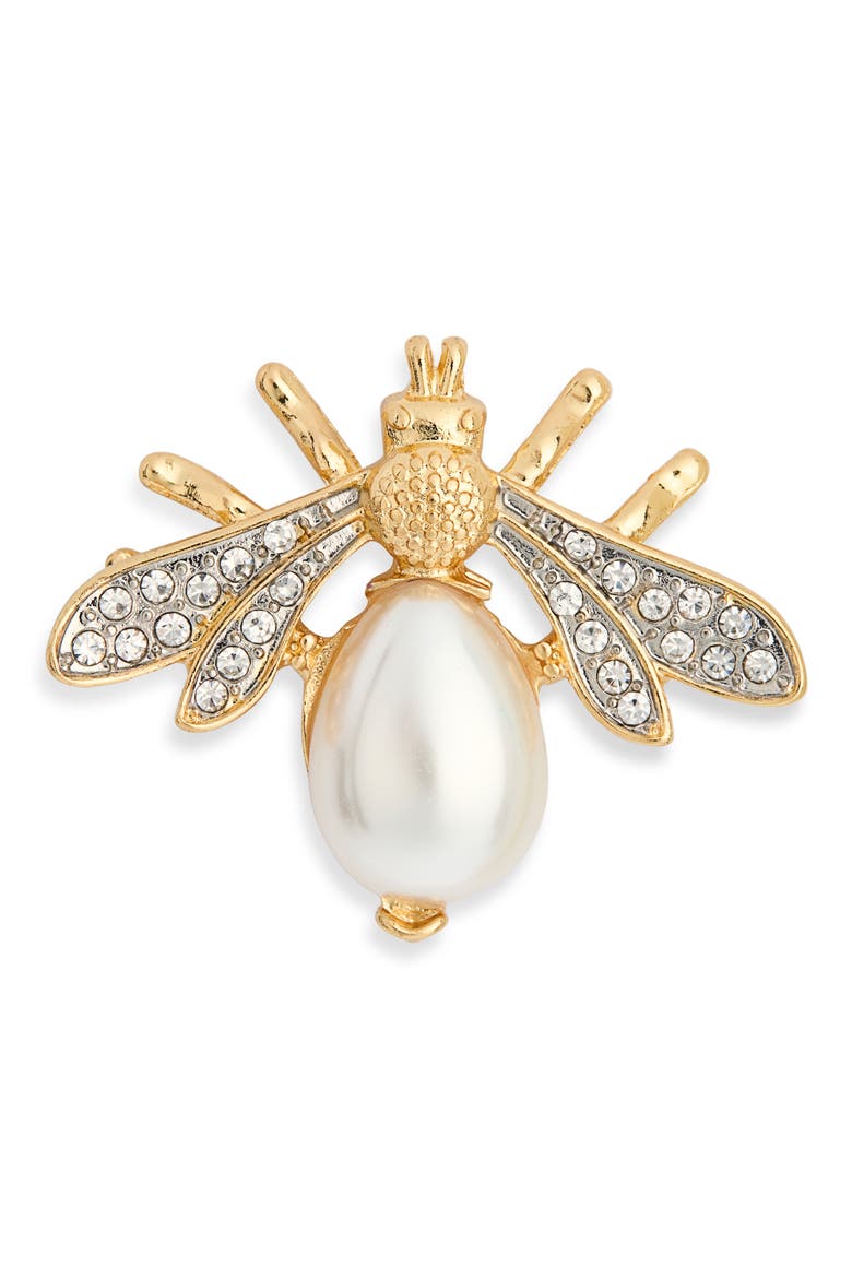 Imitation Pearl Wasp Pin, Main, color, GOLD