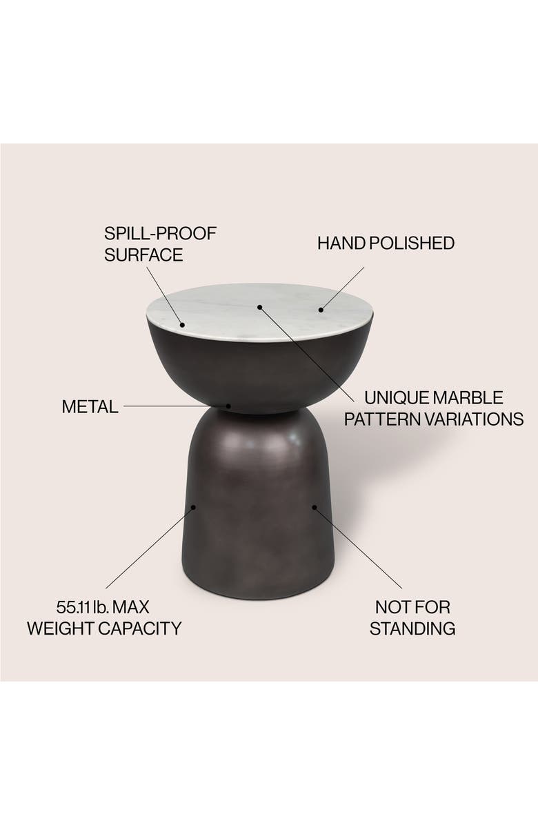 JONATHAN Y Atarah 20" Contemporary Natural Marble/Metal Handmade Hourglass End Table, Alternate, color, Black/White