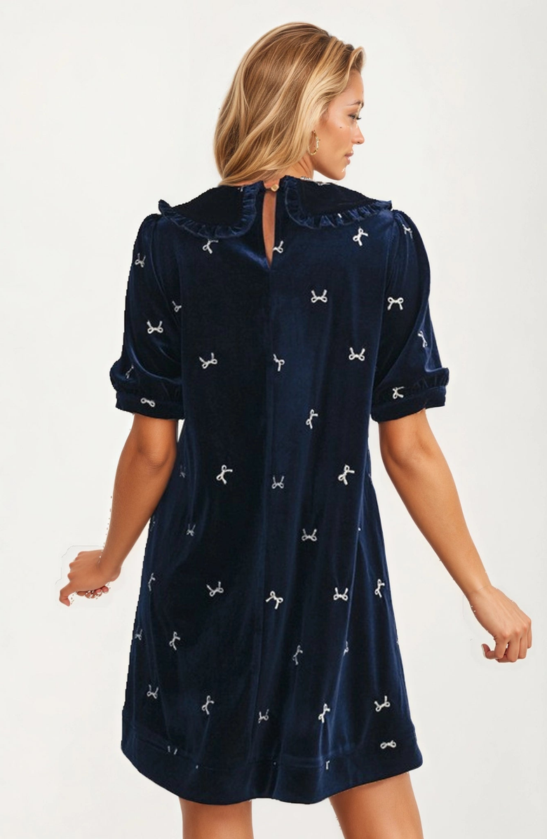 Knit and Lounge Embroidered Velvet Peter Pan Collar Mini Dress, Alternate, color, 