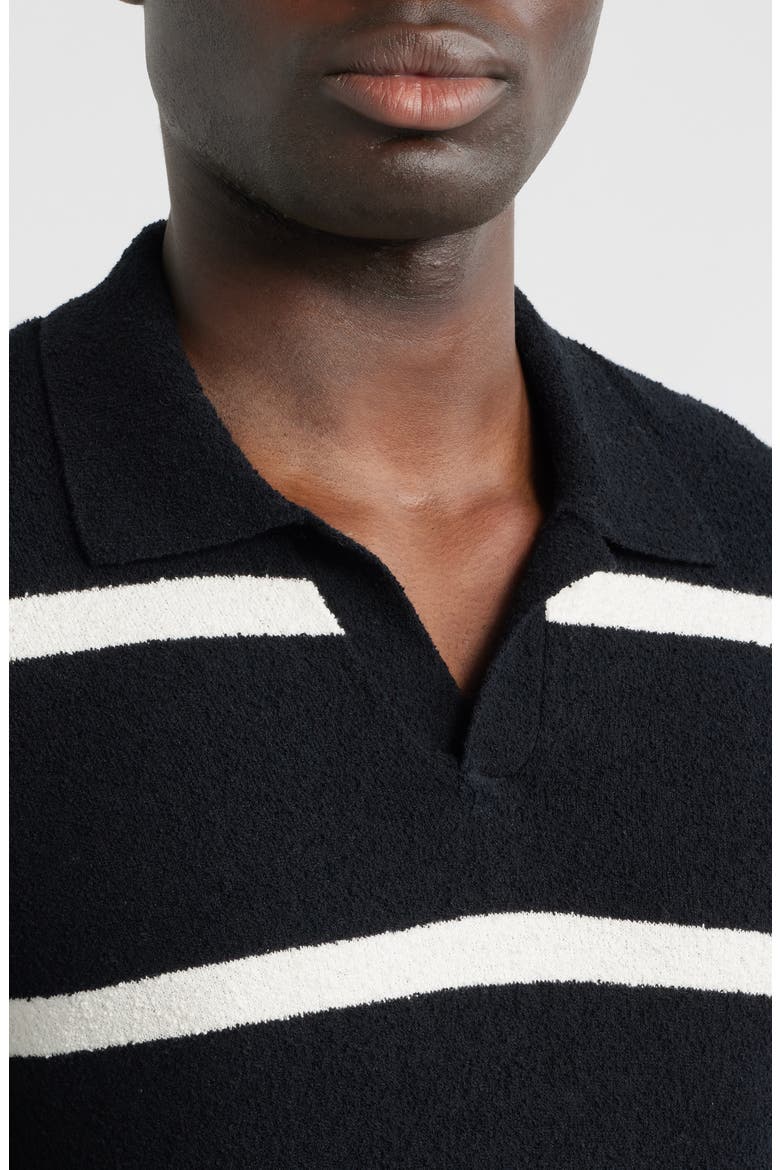 Johnny Collar Short Sleeve Bouclé Sweater Polo, Alternate, color, BLACK COOPER STRIPE