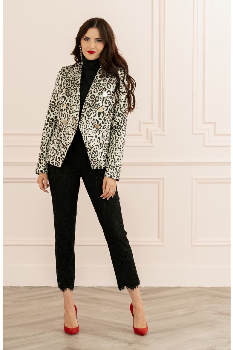 Metallic Leopard Jacquard Blazer, Alternate, color, TAN METALLIC LEOPARD