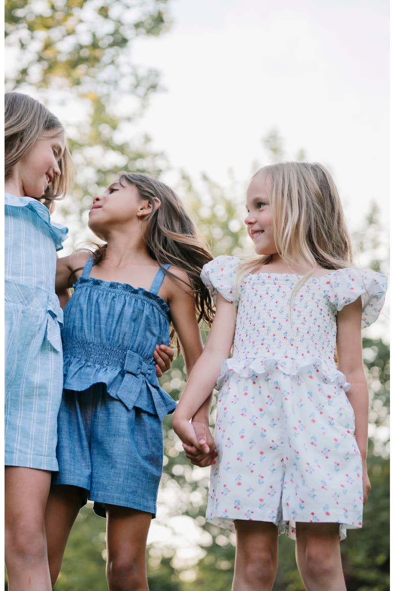 Girls' Organic Puff Sleeve Smocked Romper, Kids, Alternate, color, Paris Floral