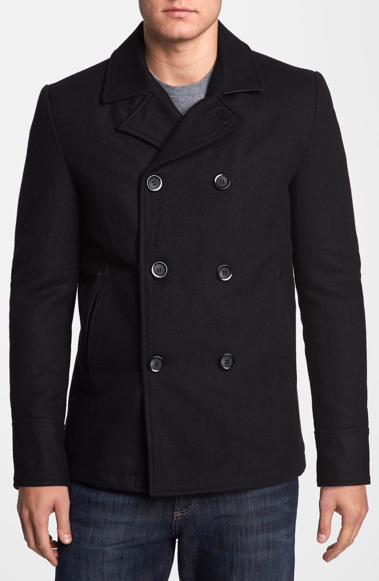 Black Rivet Double Breasted Peacoat, Main, color, 