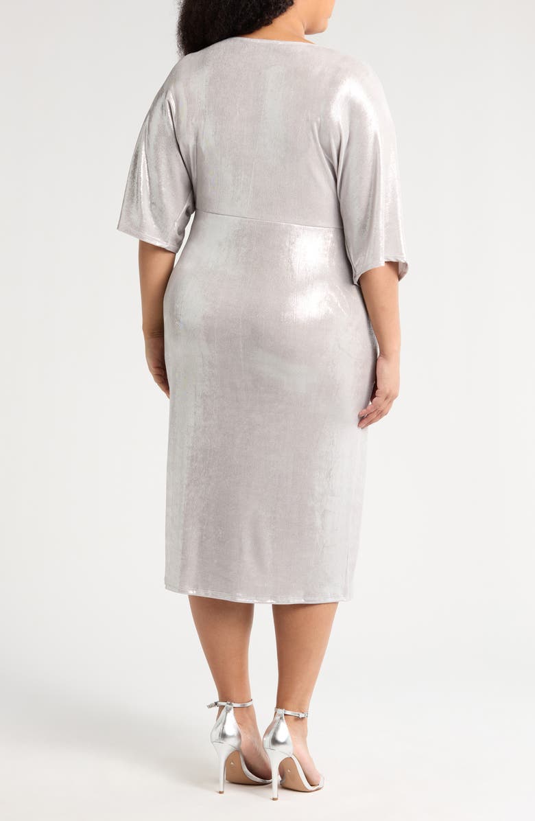 Marina Metallic Short Sleeve Midi Dress, Alternate, color, Silver