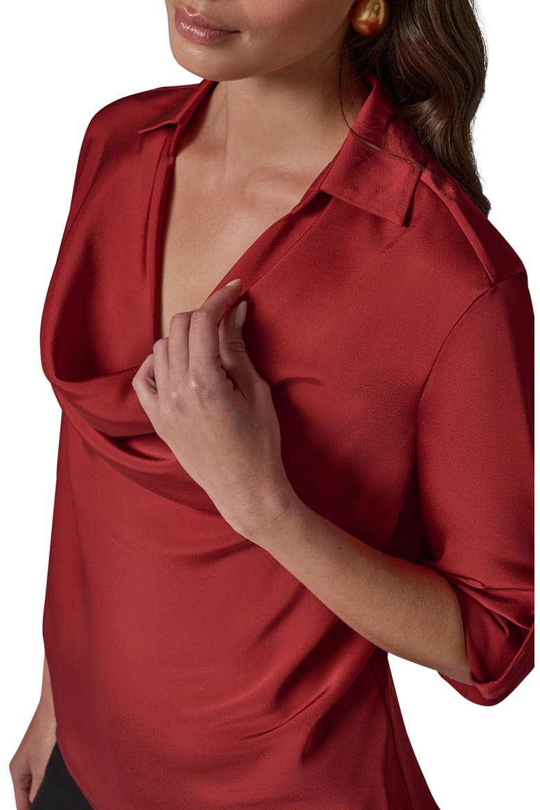 Roll Sleeve Cowl Neck Top, Alternate, color, RED VELVET