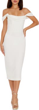 Dress the Population Vickie Off the Shoulder Midi Corset Dress